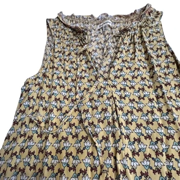Max Studio Yellow Floral Tiered Mini Dress Sleeveless Boho Tie Neck XS - Picture 3 of 7